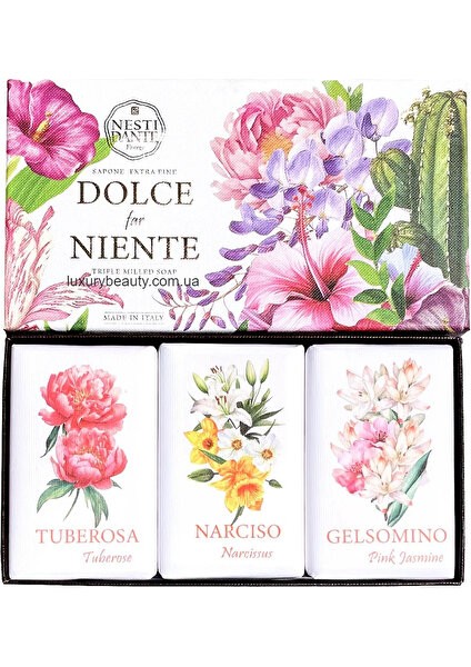 Dolce ve Niente Tuberose, Nergis ve Pembe Yasemin Vegan Bakım Seti (Sabun: Pink Jasmine, Narcissus And Tuberose ) 3 x 150 gr