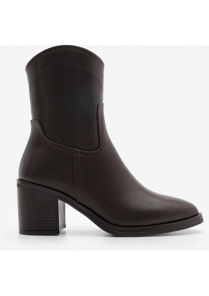 Kadın Fermuarlı Sivri Burun Kalın Topuklu Bot Tasim Kahve modelleri