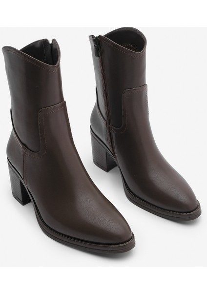 Kadın Fermuarlı Sivri Burun Kalın Topuklu Bot Tasim Kahve indirimleri