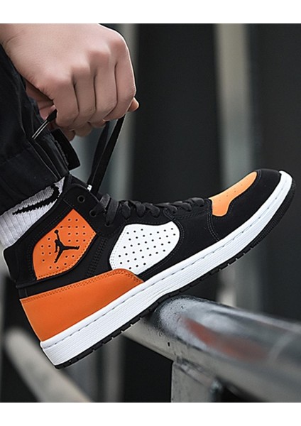 Jordan Access Jumpman Leather Sneaker Hakiki Deri Bilekli Spor Ayakkabı Siyah Turuncu Beyaz