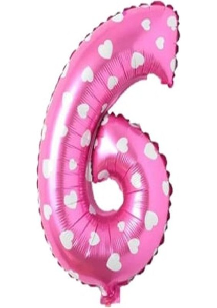 Puanlı Pembe Renk Rakam Folyo Balon 36 cm Yaş 6