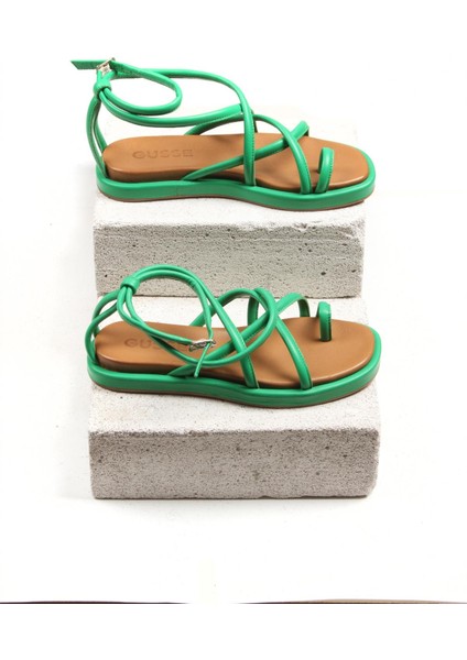 Kadın Yeşil Hakiki Deri Sandalet fiyatları