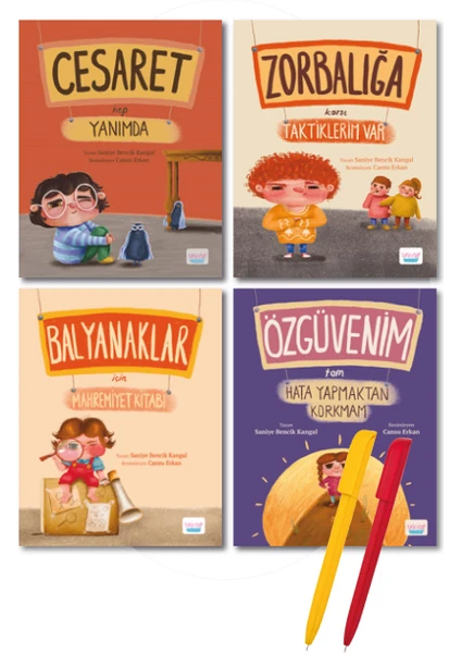 Turta Kitap Saniye Bencik Kangal 4 Kitap Set Özgüvenim+Cesaret+Zorbalığa Karşı+Balyanaklar-Turta Kitap Çocuk