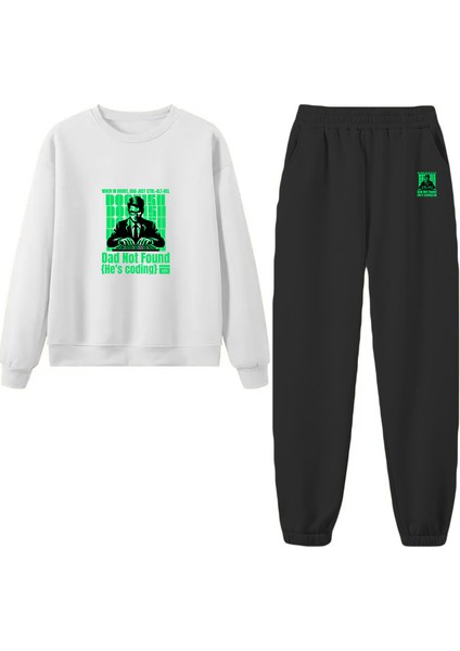 Eşofman Takımı Oversize Hacker Baskılı Eşofman Takımı,sevgili,çift Kombini Beyaz