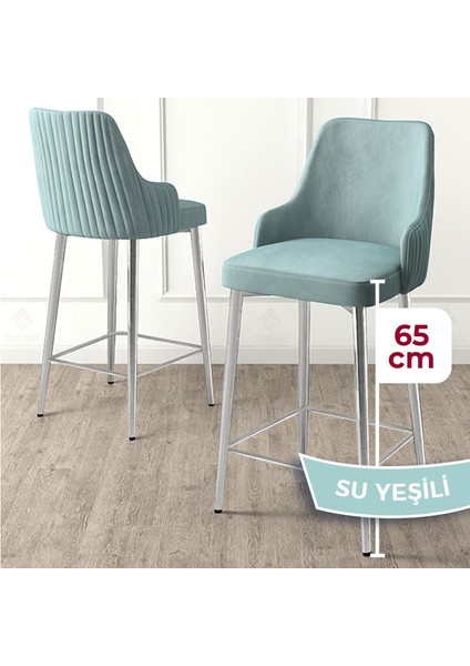 Tera Serisi 4 Adet Babyface Kumaş 65 cm Krom Kaplama Ayaklı Bar Sandalyesi