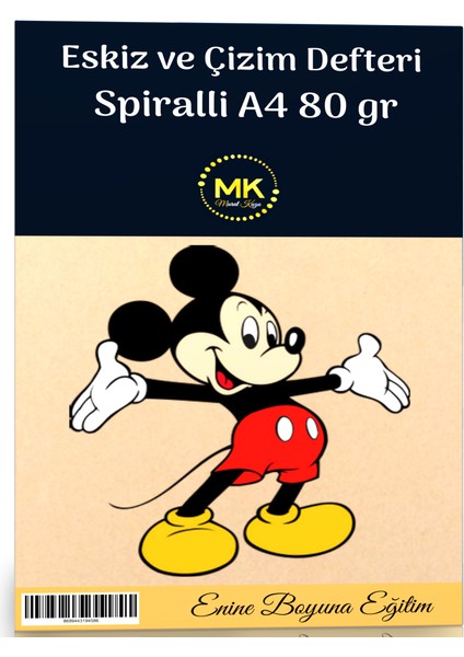 Çizgi Film Temalı Eskiz ve Çizim Defteri Kraft Spiralli 100 Sayfa A4 80 gr