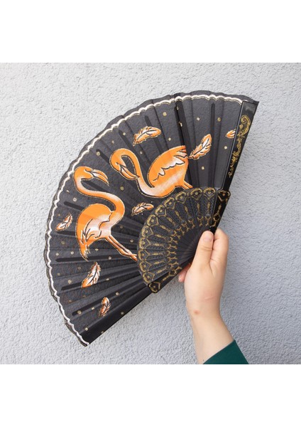 Flamingo Desenli Plastik Yelpaze