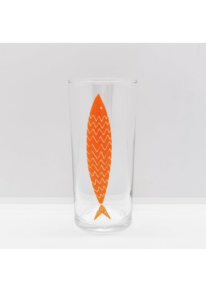 Orange A Fish / Turuncu Balık Baskılı Paşabahçe Rakı Kadehi - 6 Adet
