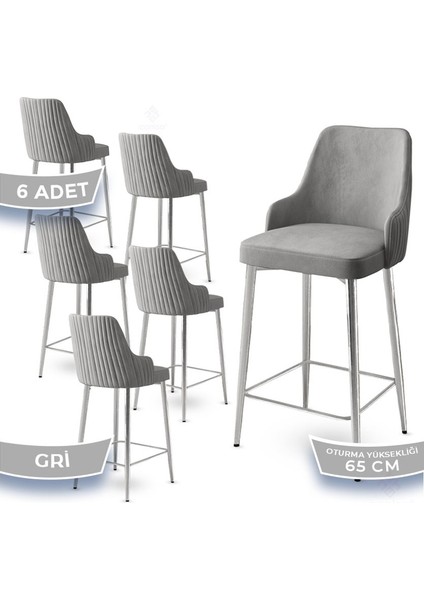 Tera Serisi 6 Adet Babyface Kumaş 65 cm Krom Kaplama Ayaklı Bar Sandalyesi