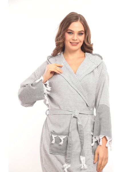 Hürrem Püsküllü Kapüşonlu Banyo Sauna Havuz Plaj Kadın Erkek Unisex Cepli Pamuklu Peştamal Bornoz fırsatları
