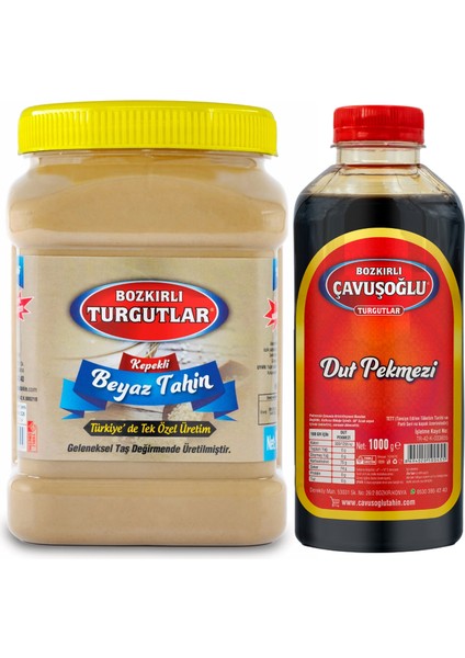 Beyaz Tek Kavrulmuş Özel Üretim Kepekli Bozkır Tahini 930 gr + Dut Pekmezi 1 kg