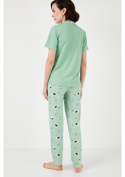 Regular Fit Gömlek Yaka Kısa Kollu Pijama Takımı Bayan Pijama Takımı 65740102