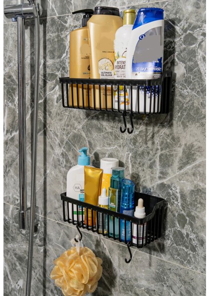 Banyo Yapışkanlı Banyo Rafı, 2'li Banyo Düzenleyici Organizer Banyo Duş Rafı Şampuanlık, Plstik