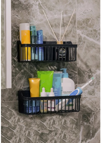 Banyo Yapışkanlı Banyo Rafı, 2'li Banyo Düzenleyici Organizer Banyo Duş Rafı Şampuanlık, Plstik