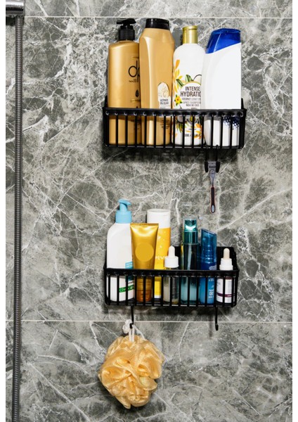 Banyo Yapışkanlı Banyo Rafı, 2'li Banyo Düzenleyici Organizer Banyo Duş Rafı Şampuanlık, Plstik