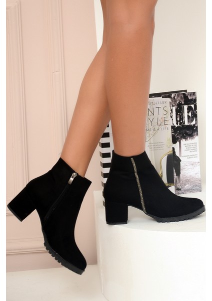 Şerit Taş Detaylı Fermuarlı Kadın Bot&bootie 025-406-22SÜET