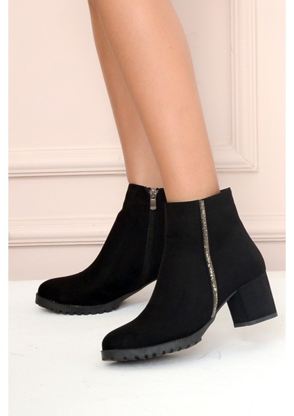 Şerit Taş Detaylı Fermuarlı Kadın Bot&bootie 025-406-22SÜET