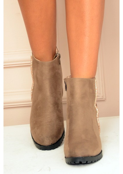 Şerit Taş Detaylı Fermuarlı Kadın Bot&bootie 025-406-22SÜET