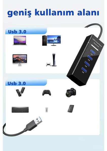 USB Girişli 4 Port USB 3.0 Hub Yüksek Hızlı Switch Çoklayıcı Tüm Cihazlarla Uyumlu