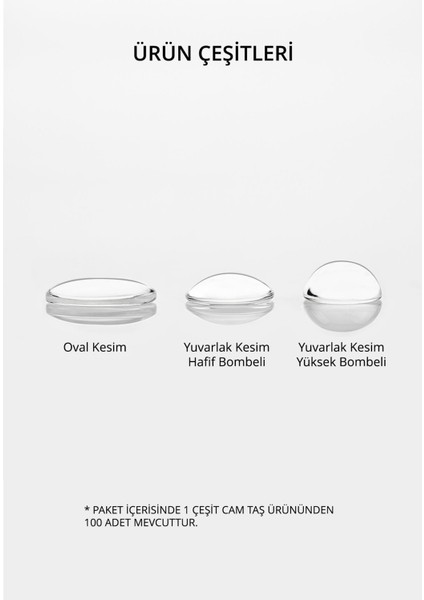 Cam Taş Yuvarlak Hafif Bombeli, 100 Adet