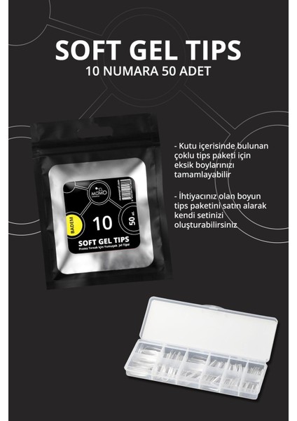 Soft Gel Tips, Badem No:10, Tek Boy 50'li Yedek Paket