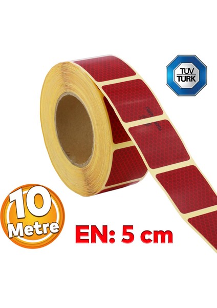Tüvtürk Onaylı Kırmızı Kesik Reflektörlü Bant Gece Parlayan En 5 cm 10 mt Ikaz Fosforlu Reflektif