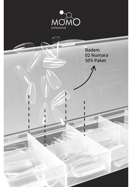 Soft Gel Tips, Badem No:02, Tek Boy 50’li Yedek Paket