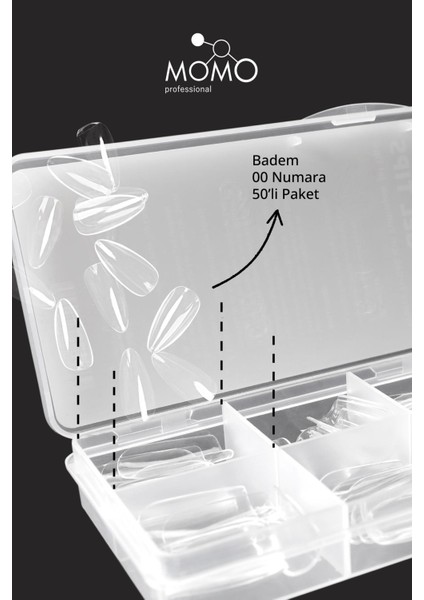 Soft Gel Tips, Badem No:00, Tek Boy 50’li Yedek Paket