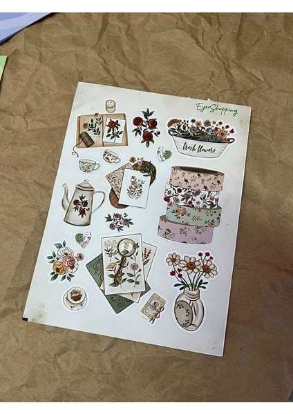 Eyer Shoping A5 Boyutunda Kesimli Journal Eskitme Sticker Sayfası