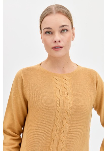 Kadın Sıfır Yaka Önü Saç Örgülü Kazak Camel fiyatları