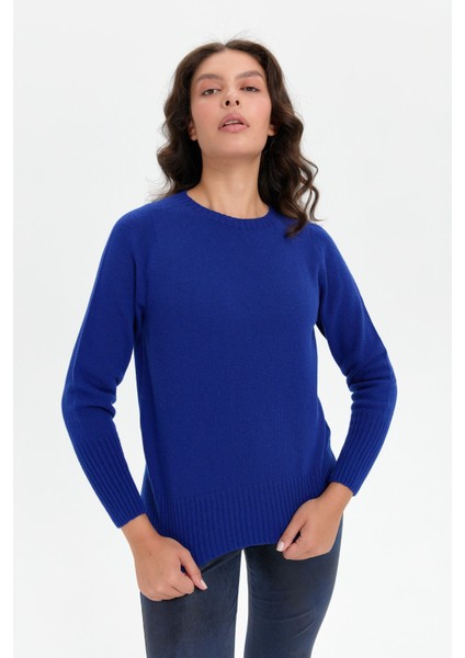 Kadın Sıfır Yaka Dikişsiz Eteği ve Kolu Uzun Lastik Yün Kazak K.s.mavi indirimleri