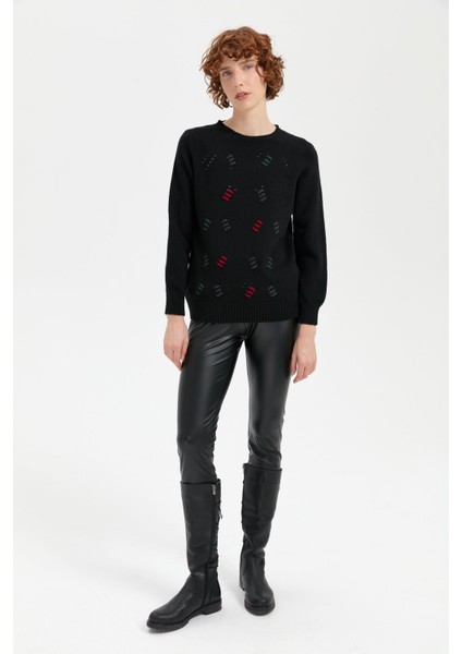 Kadın Sıfır Yaka Dikişsiz Yün Kazak Siyah fiyatları