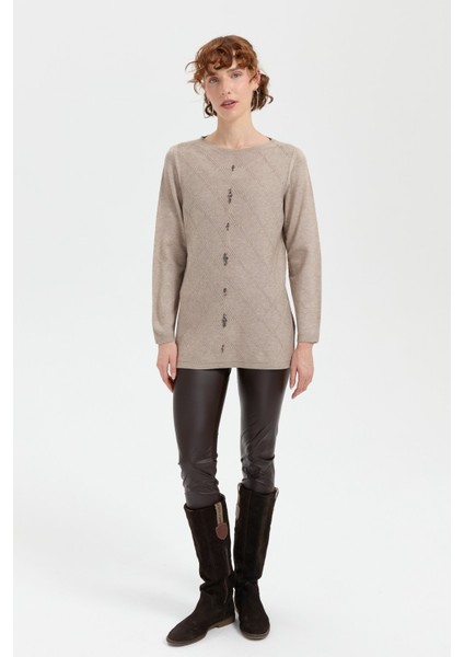 Kadın Sıfır Yaka Dikişsiz Önü Baklavalı Kazak Vizon fiyatları