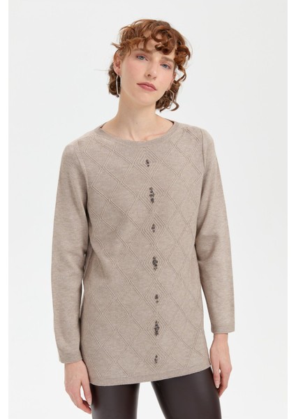 Kadın Sıfır Yaka Dikişsiz Önü Baklavalı Kazak Vizon modelleri