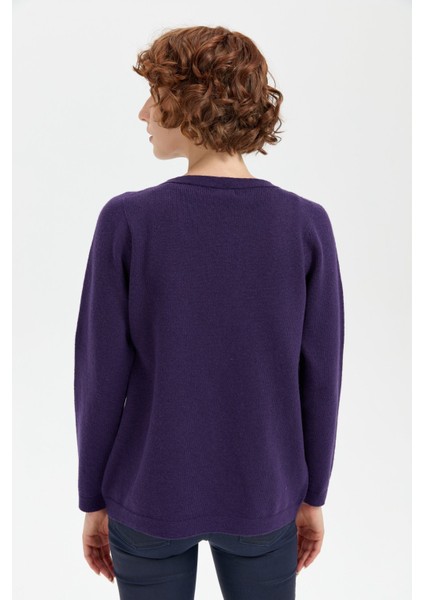 Kadın Sıfır Yaka Dikişsiz Önü Selanik Baklava Örgü Yün Kazak K.mor fırsatları