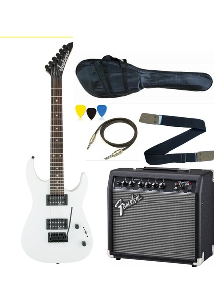 JS11 Dinky 2 Point Beyaz Elektro Gitar - Fender Amfi - 3'lü Pena - Gitar Askısı - Kablo 5'li Set