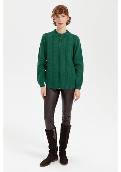 Kadın Dik Yaka Dikişsiz Önü Saç Örgülü Yün Hırka Ö.başı modelleri