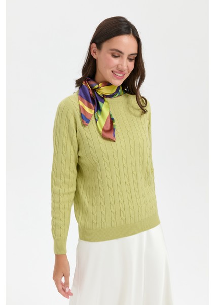 Kadın Sıfır Yaka Saç Örgülü Kazak A.yeşil modelleri