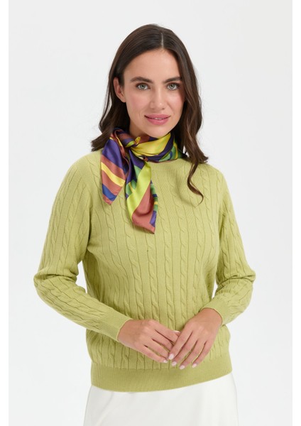 Kadın Sıfır Yaka Saç Örgülü Kazak A.yeşil fırsatları