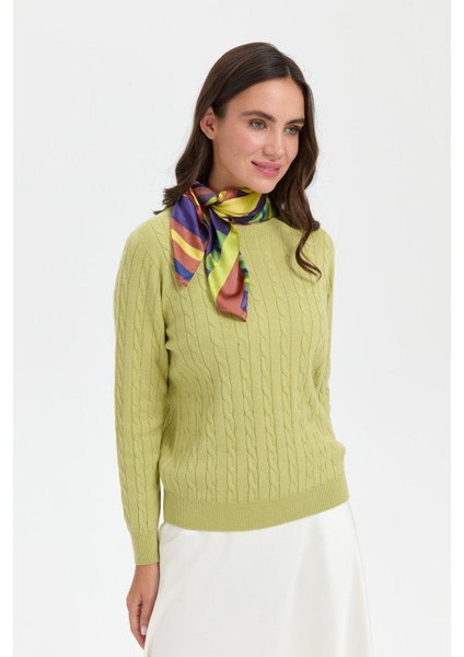 Kadın Sıfır Yaka Saç Örgülü Kazak A.yeşil