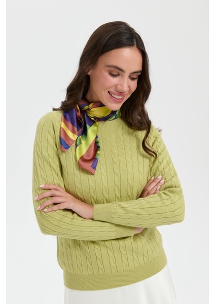 Kadın Sıfır Yaka Saç Örgülü Kazak A.yeşil indirimleri