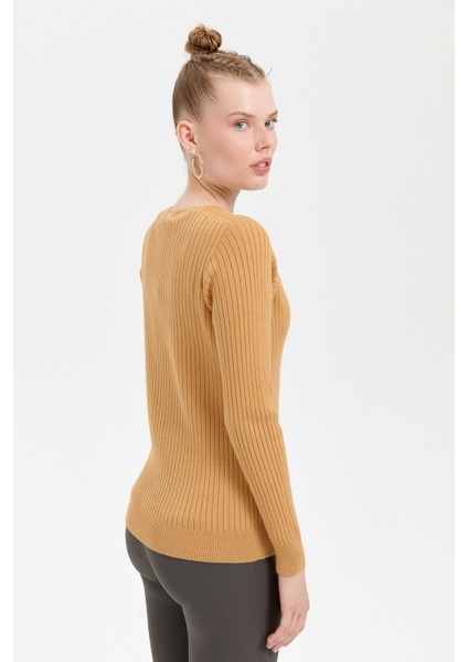 Kadın V Yaka Dikişsiz Hırka Camel modelleri