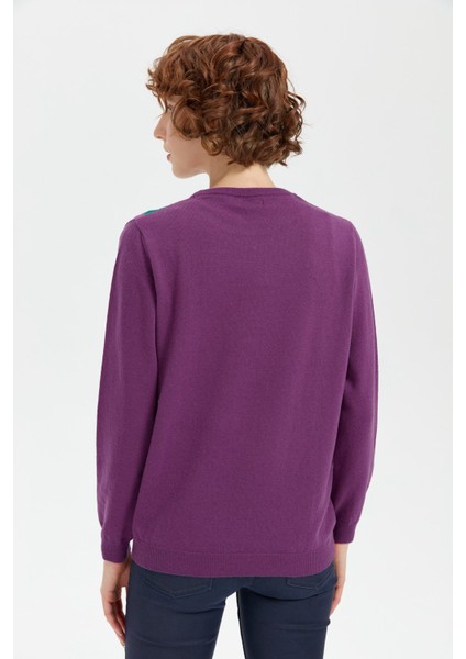 Kadın Sıfır Yaka Önü Baklava Desenli Yün Kazak A.mor modelleri