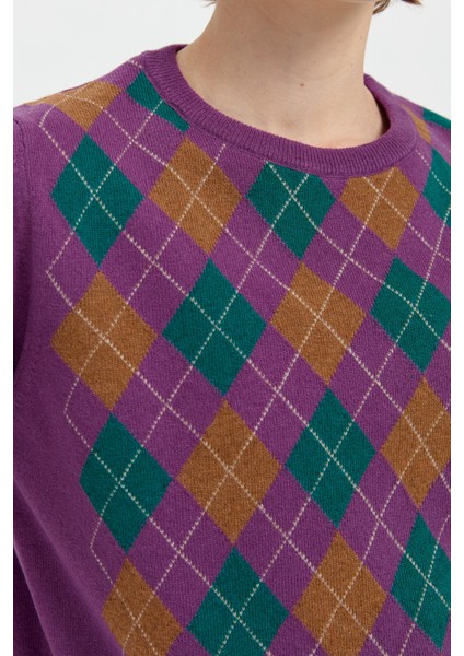 Kadın Sıfır Yaka Önü Baklava Desenli Yün Kazak A.mor fırsatları