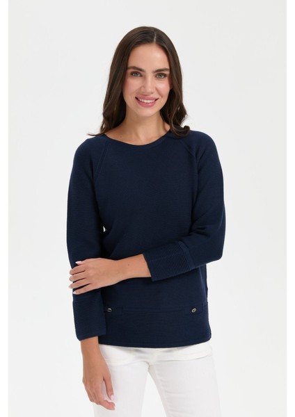 Kadın Sıfır Yaka Dikişsiz Kazak K.lacivert