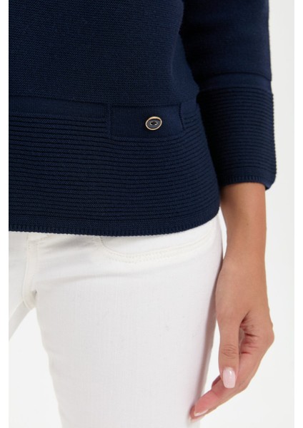 Kadın Sıfır Yaka Dikişsiz Kazak K.lacivert fırsatları