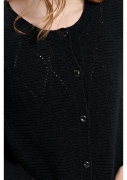 Kadın Sıfır Yaka Önü Baklava Örgü Dikişsiz Yün Hırka Siyah modelleri