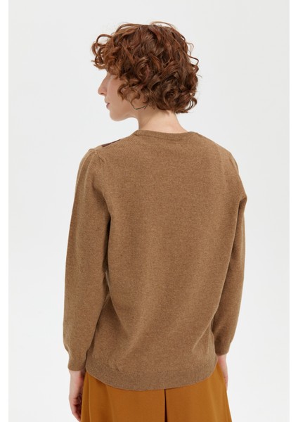 Kadın Sıfır Yaka Önü Baklava Desenli Yün Kazak V.camel fırsatları