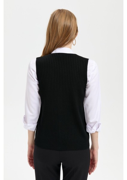 Kadın V Yaka Dikişsiz Yelek Siyah modelleri