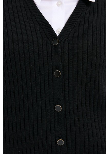 Kadın V Yaka Dikişsiz Yelek Siyah indirimleri